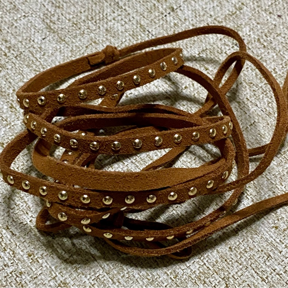 Brown Studded Leather Wrap Bracelet